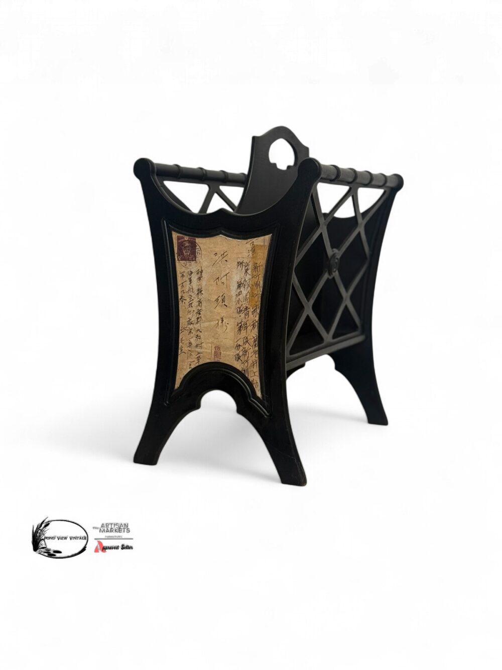 Black Asian-inspired Magazine Rack for Elegant Storage
