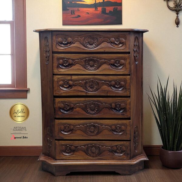 Southwest Spanish Revival Hand Carved Chest of Drawers