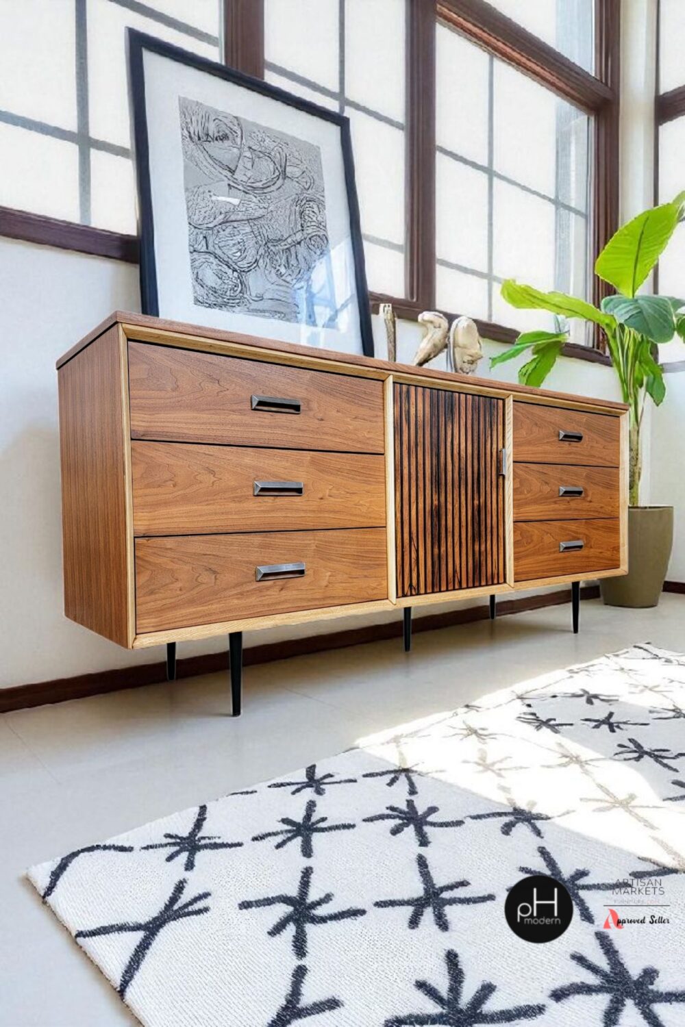 Refinished Vintage Mid Century Modern Dresser Credenza by Bassett