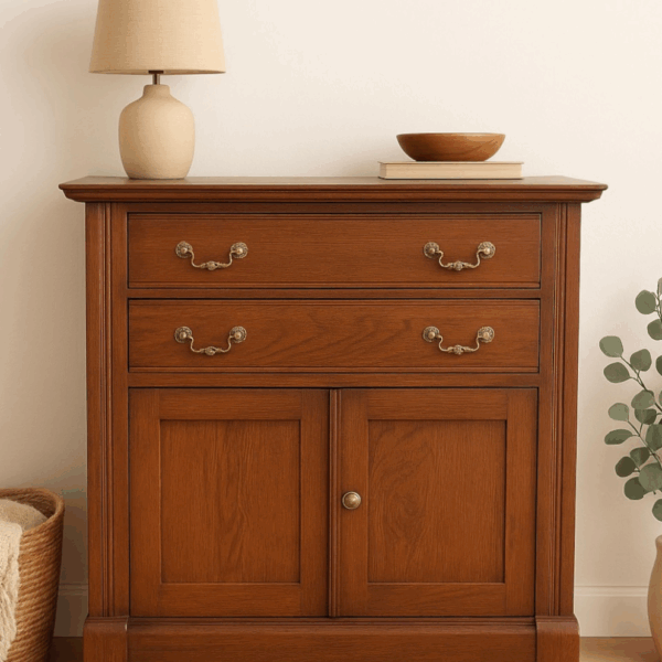 Vintage Refinished Two Drawer Cabinet | Solid Wood Sideboard Buffet | Rustic Farmhouse Entryway Storage Chest