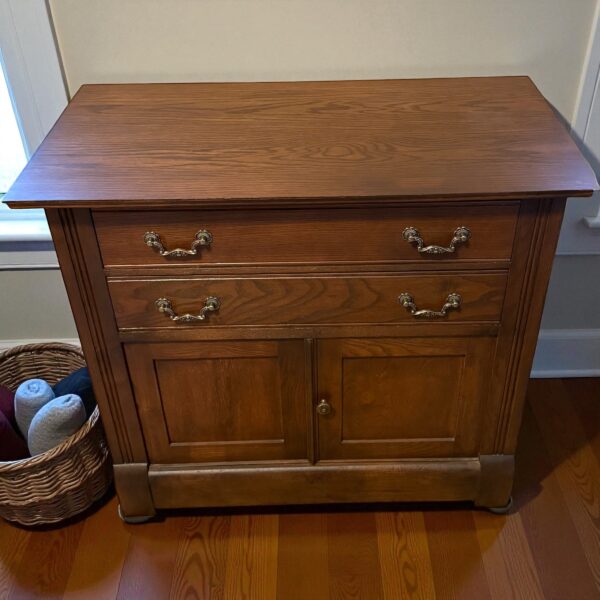 Vintage Refinished Two Drawer Cabinet | Solid Wood Sideboard Buffet | Rustic Farmhouse Entryway Storage Chest