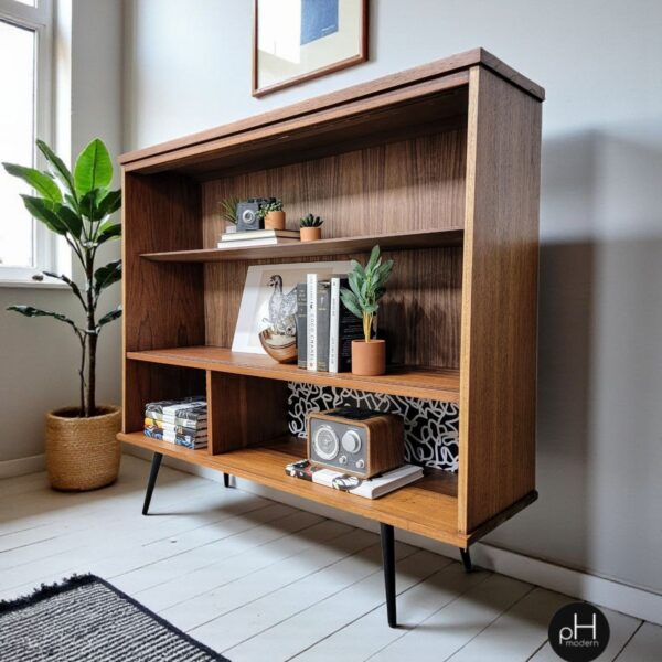 Refinished Vintage Modern Bookshelf Display Cabinet