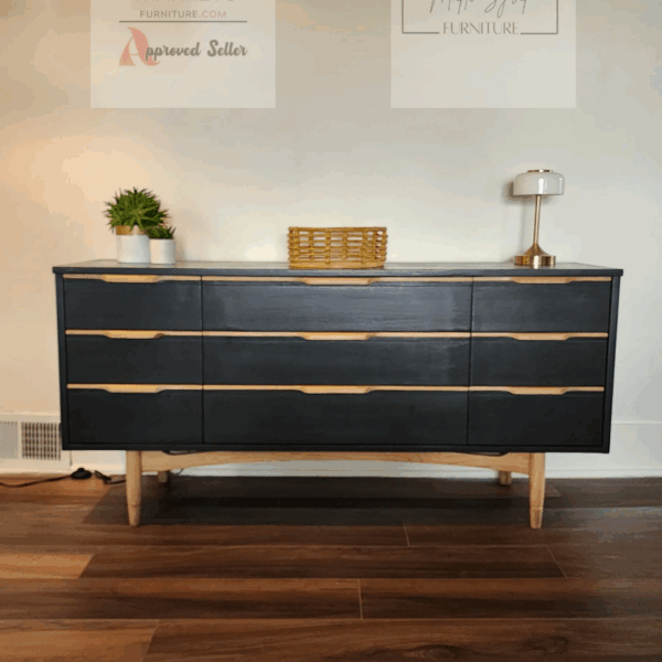 MCM Black Dresser with Wood handles