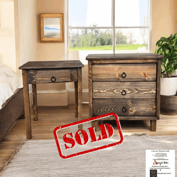 SOLD — Rustic Charm Bedroom Nightstand Set/Drawer Chest
