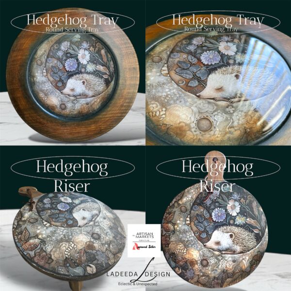 Hedgehog Wood Riser & Coordinating Round Tray