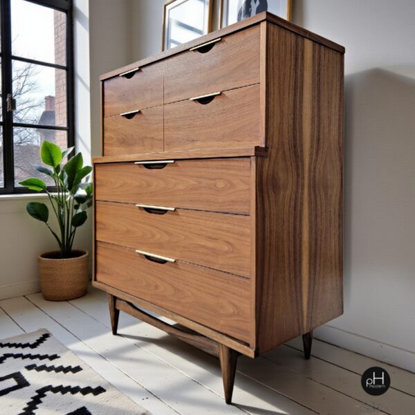 Refinished Vintage Mid Century Tall Chest of Drawers