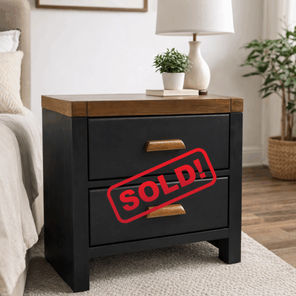 SOLD - Two Drawer Modern Oak Nightstand