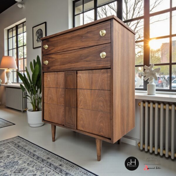 Refinished Vintage Mid Century Modern Tall Dresser