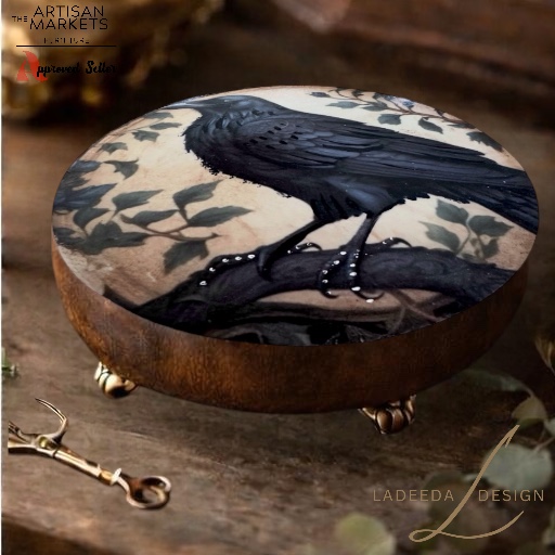 Rustic - Gothic Black Raven Wood Jewelry Box, Hand crafted